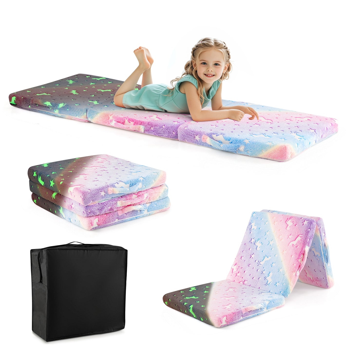 Foldable Floor Mattress for Kids with Washable Flannel Cover-Dark Gray
