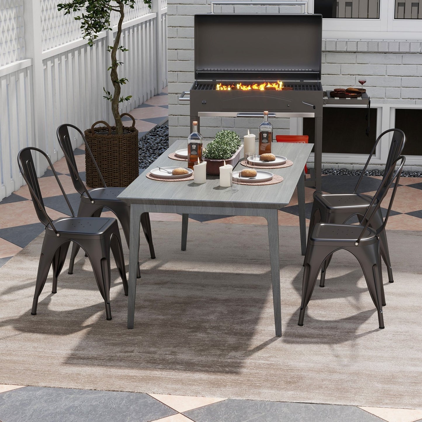 Metal Dining Chairs Set of 4 with Removable Backrest for Dining Room Restaurant Living Room-Black