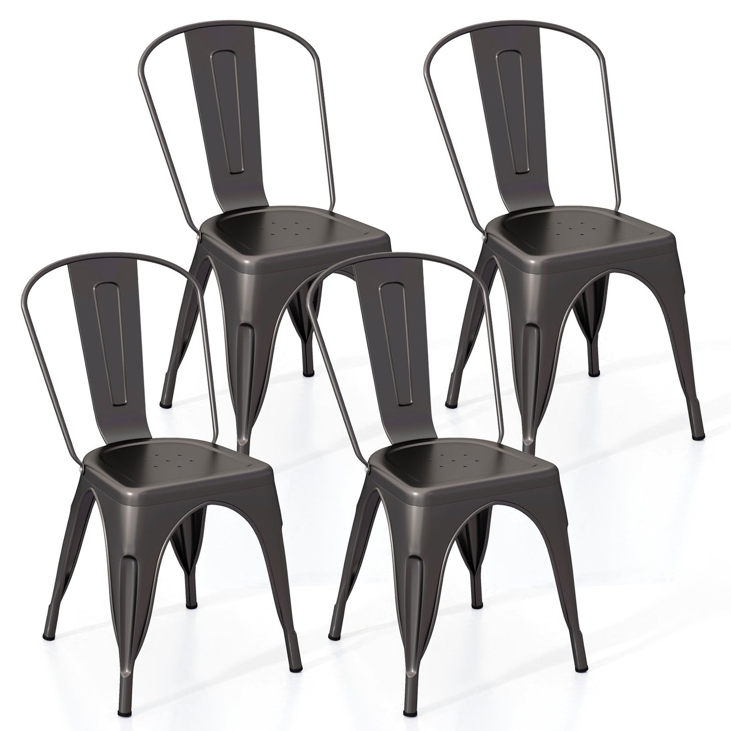 Metal Dining Chairs Set of 4 with Removable Backrest for Dining Room Restaurant Living Room-Black