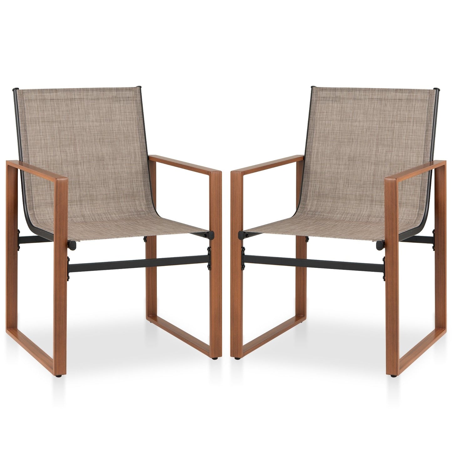 Outdoor Dining Chairs with Breathable Seat and Backrest Set of 2-Black