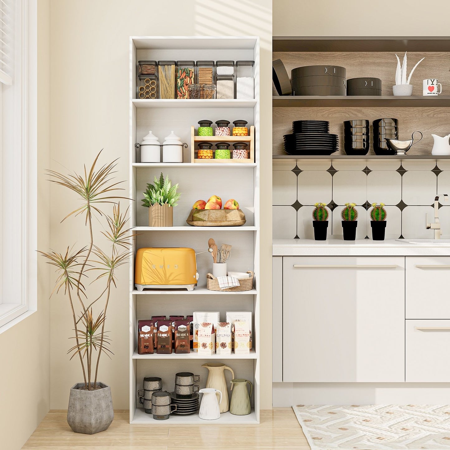 6-Tier Bookcase with 6 Open Shelves and Anti-Toppling Kits-Black