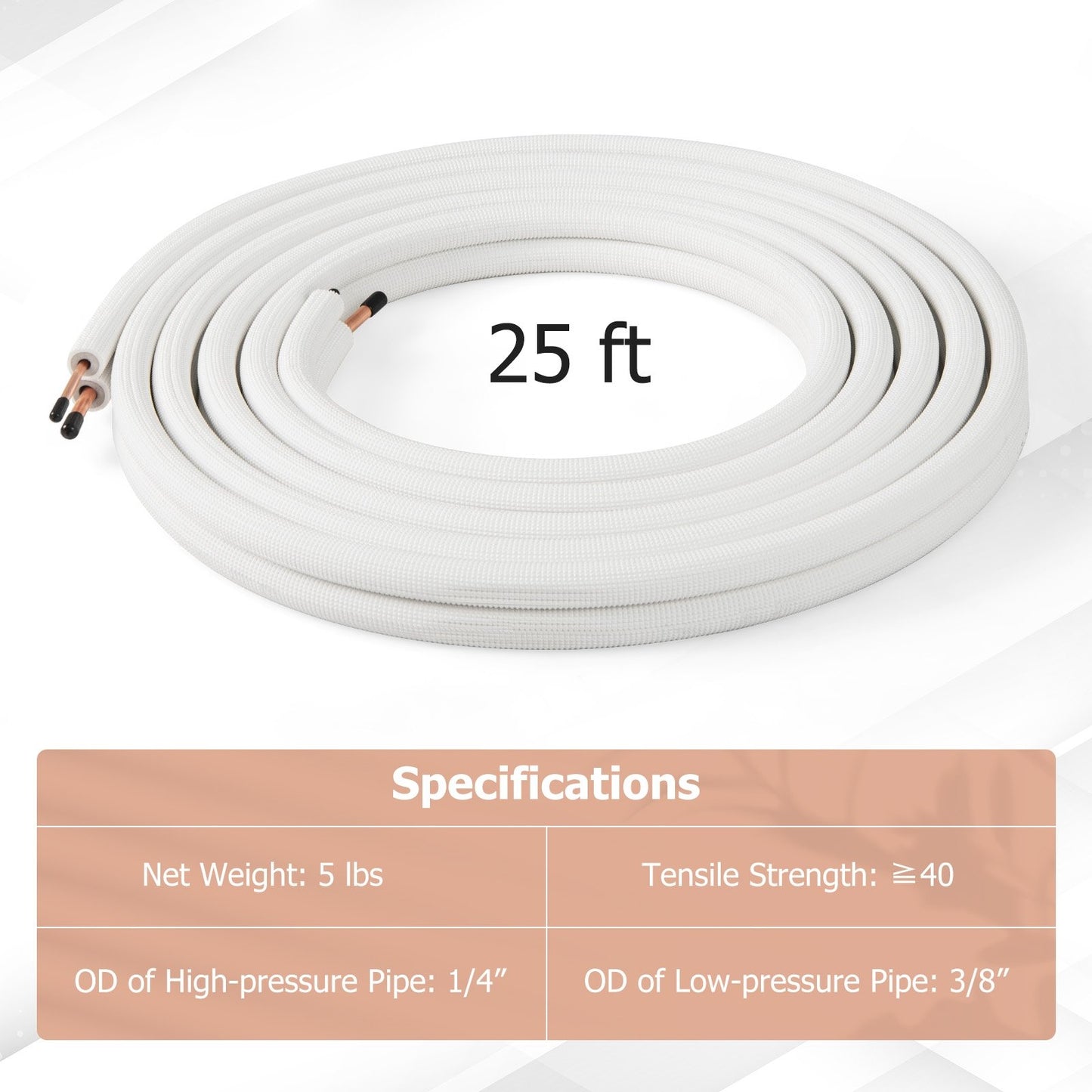 25 Feet Mini Split Line Set with 1/4 Inch and 3/8 Inch O.D. Copper Pipes Tubing