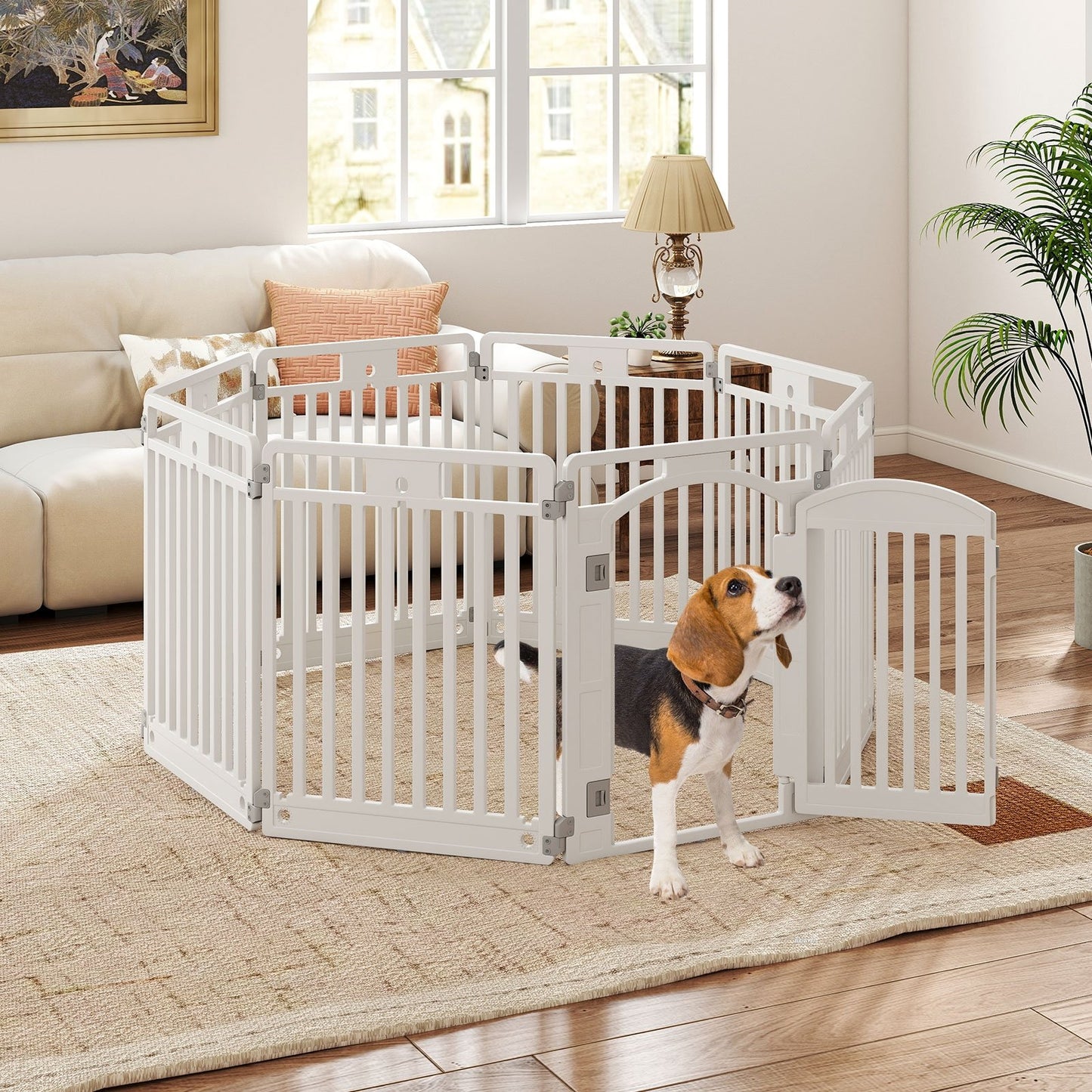 8-Panel Tall Plastic Dog Fence Indoor Outdoor Puppy Pen with Locking Door-White