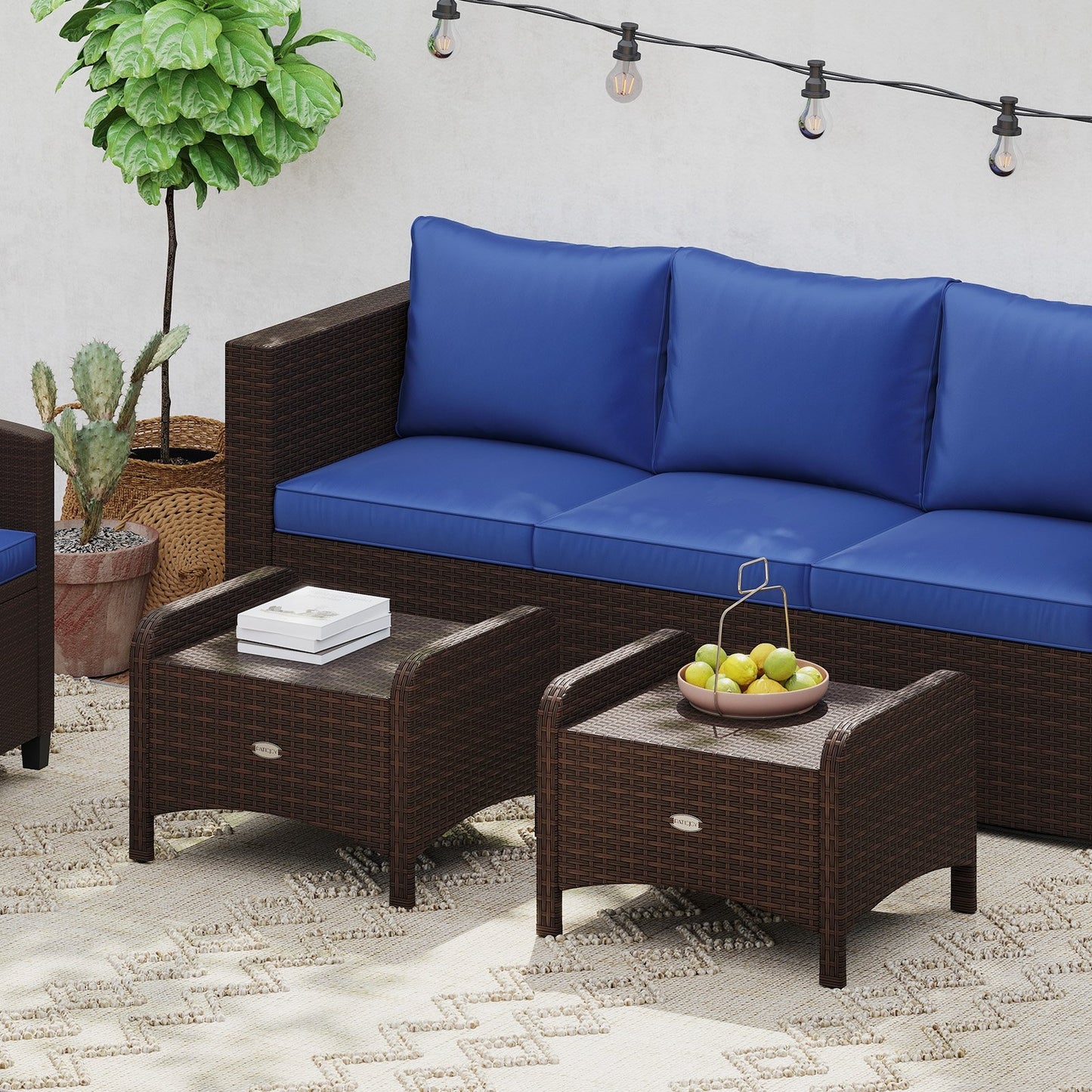 2 Pieces Outdoor Patio PE Wicker Ottomans with Removable Cushions-Beige