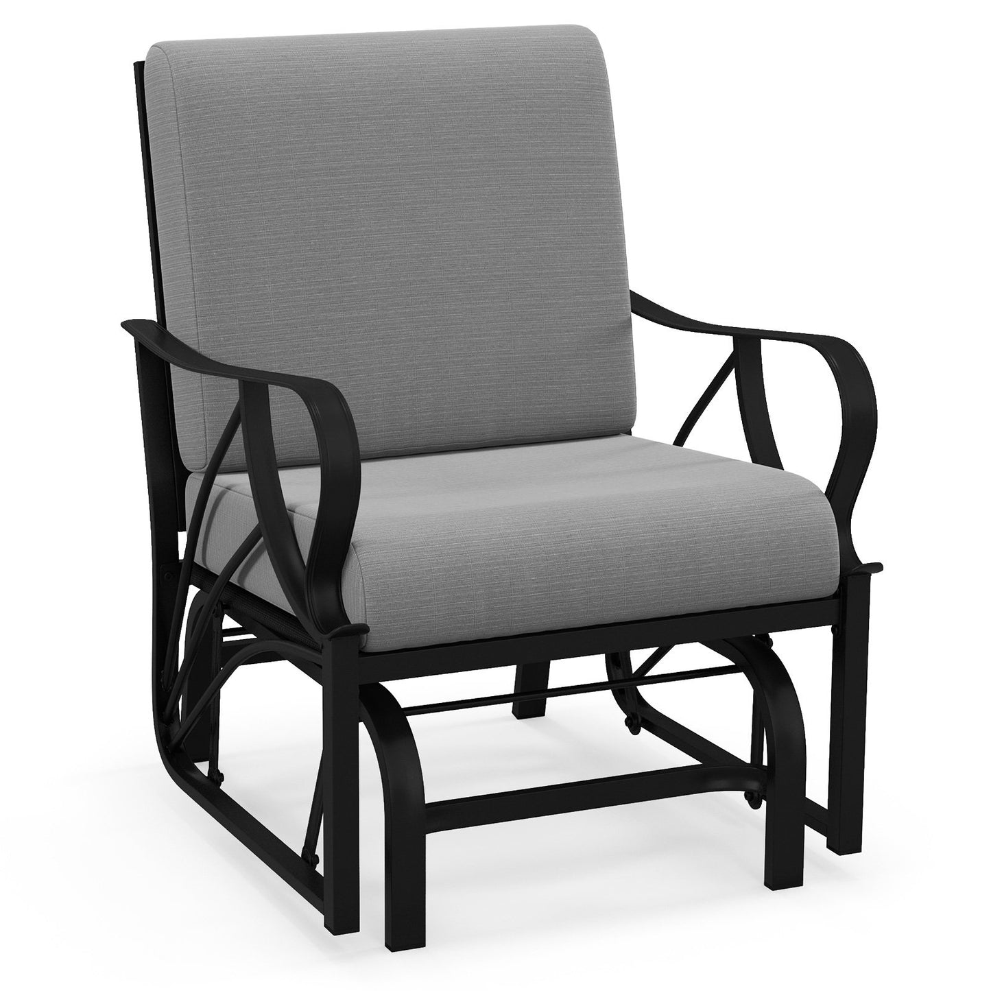 Patio Glider Rocking Chair with Thick Cushion and Curved Armrest-Black
