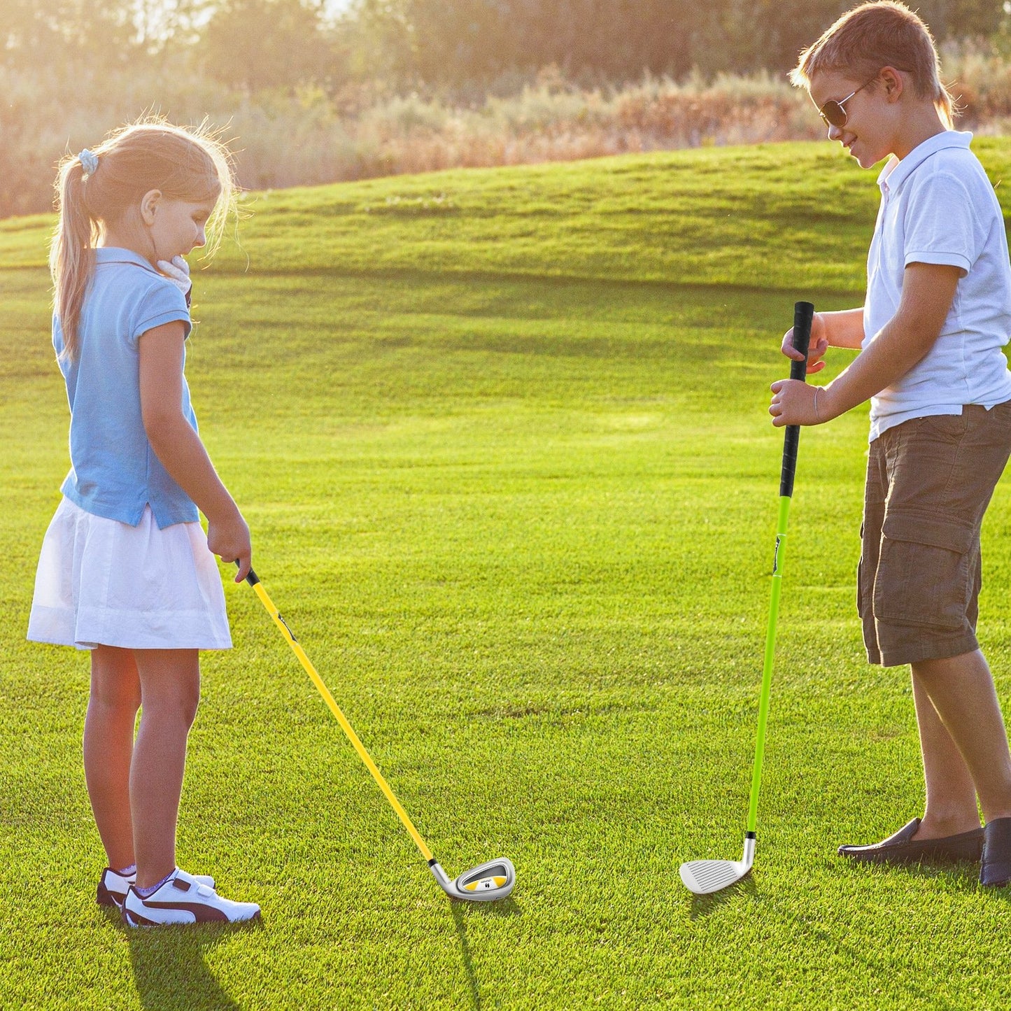 Individual Gold Club for Boys and Girls with Fiberglass Shaft and Headcover-Green