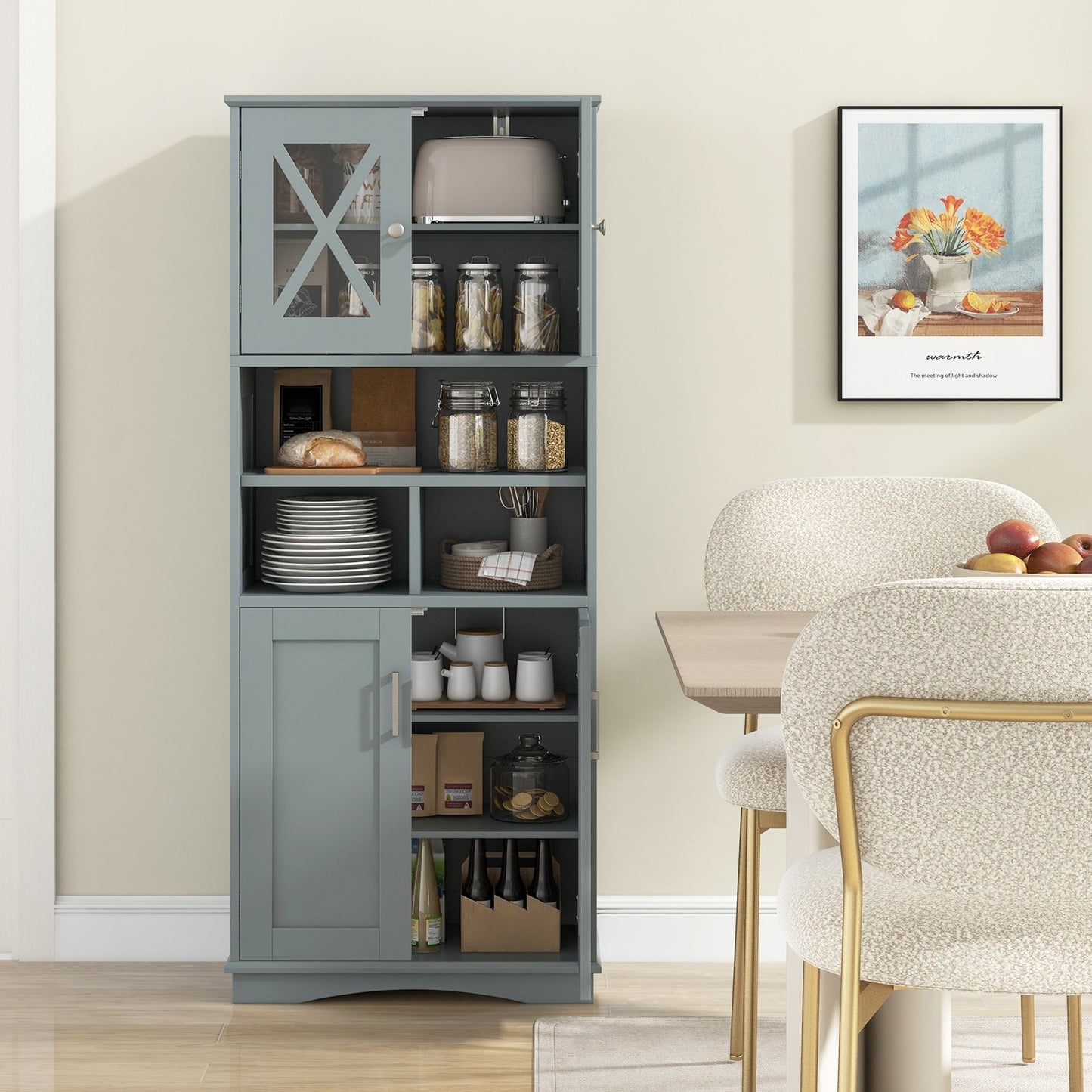 Tall Bathroom Cabinet Large Floor Storage Cabinet with Acrylic Doors and 3 Cubes-Black