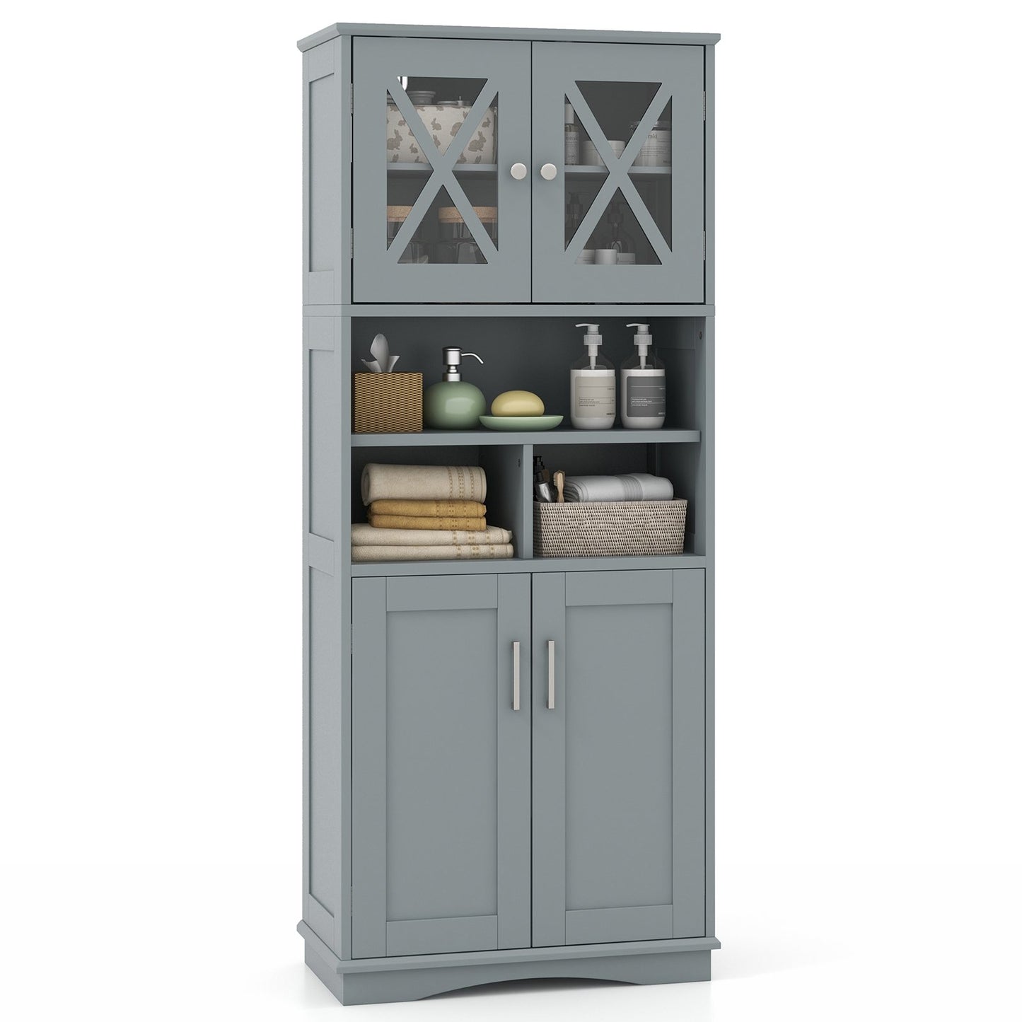 Tall Bathroom Cabinet Large Floor Storage Cabinet with Acrylic Doors and 3 Cubes-Black