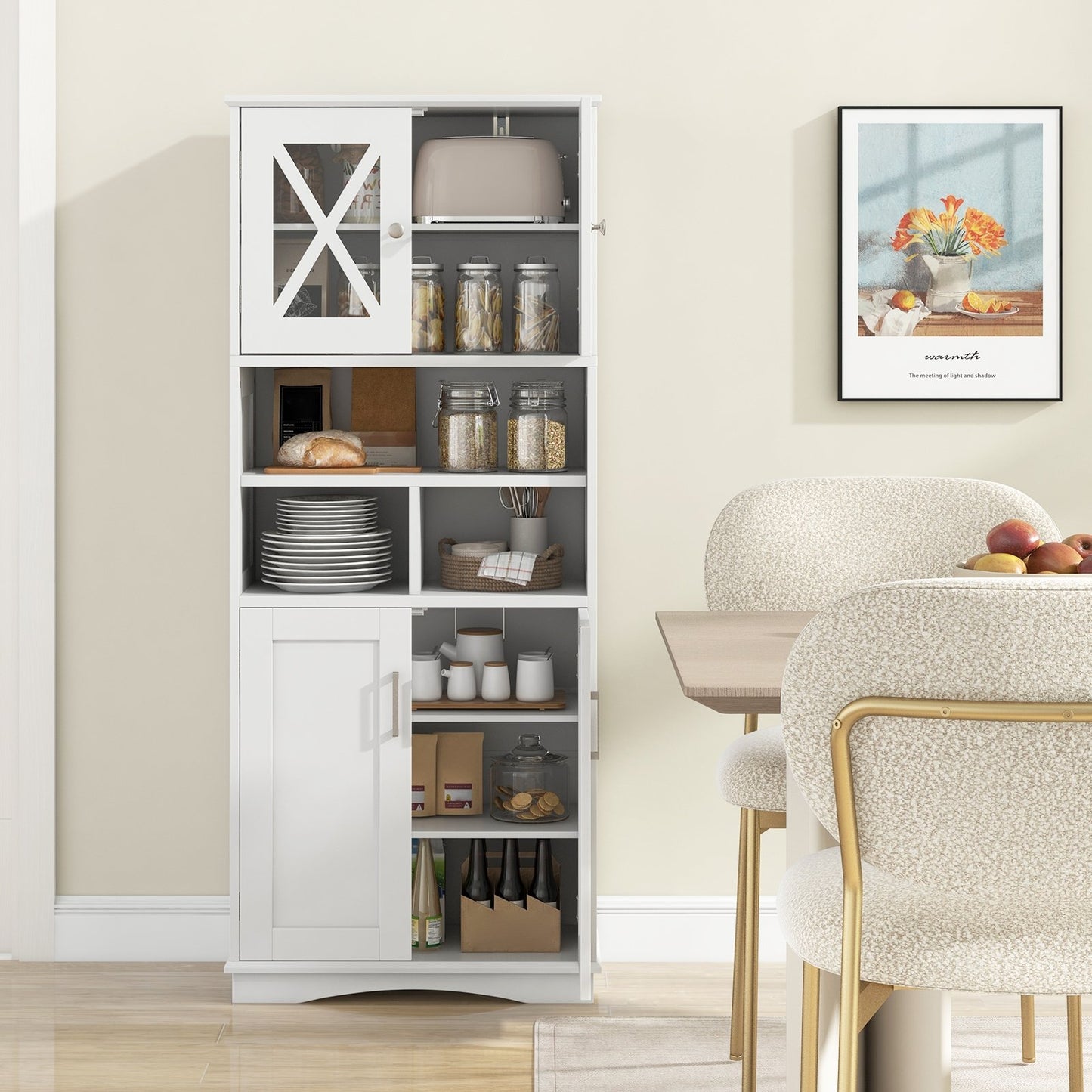 Tall Bathroom Cabinet Large Floor Storage Cabinet with Acrylic Doors and 3 Cubes-Black