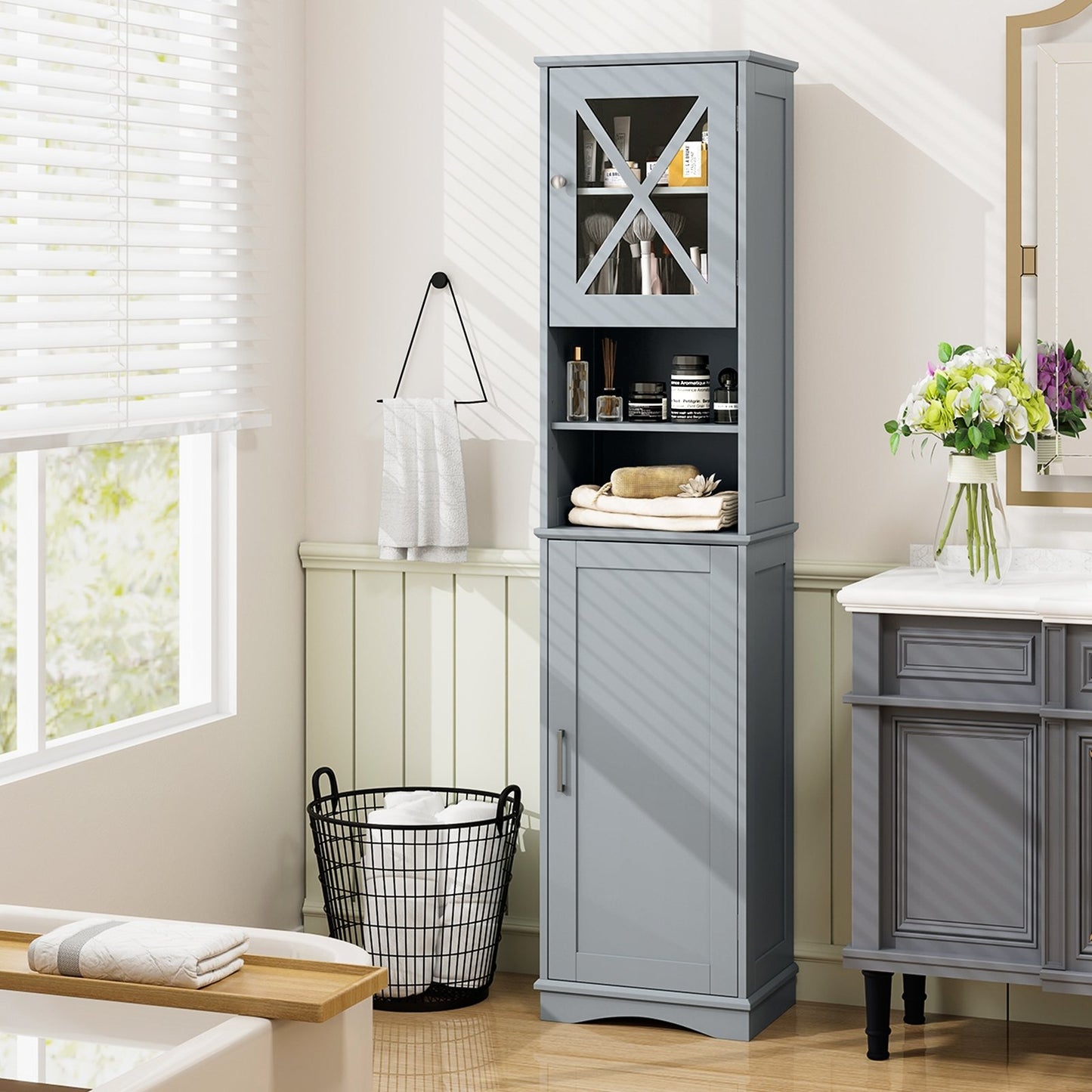 67 Inch Tall Bathroom Cabinet Freestanding Storage Cabinet with 5 Adjustable Shelves-Black