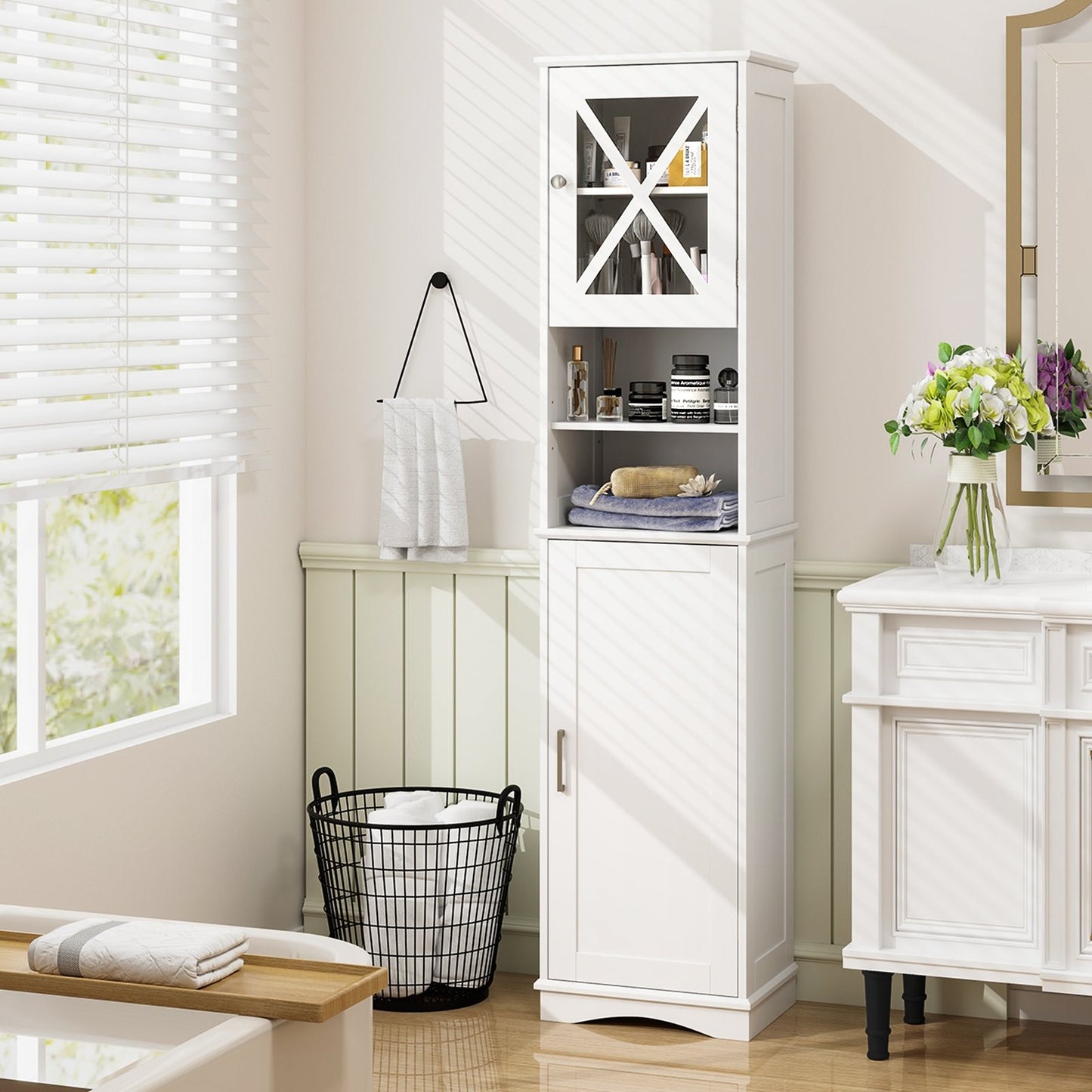 67 Inch Tall Bathroom Cabinet Freestanding Storage Cabinet with 5 Adjustable Shelves-Black