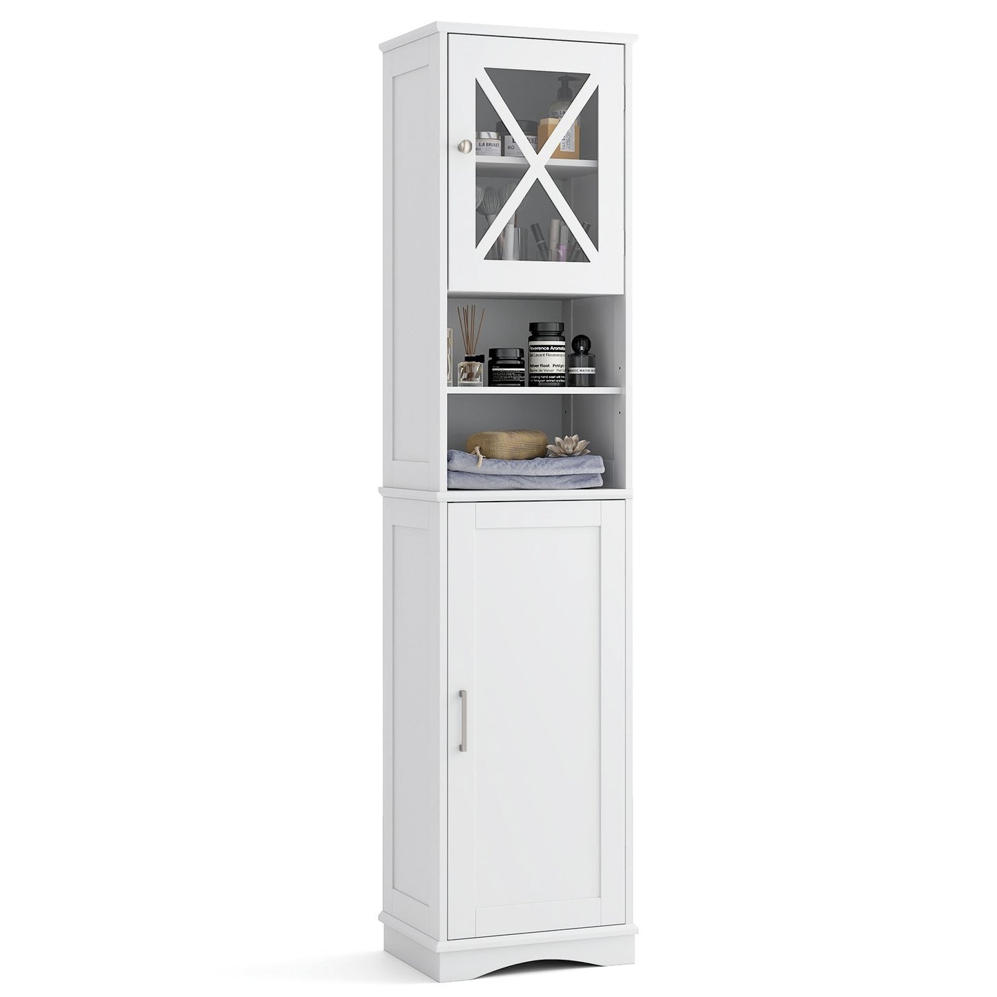 67 Inch Tall Bathroom Cabinet Freestanding Storage Cabinet with 5 Adjustable Shelves-Black