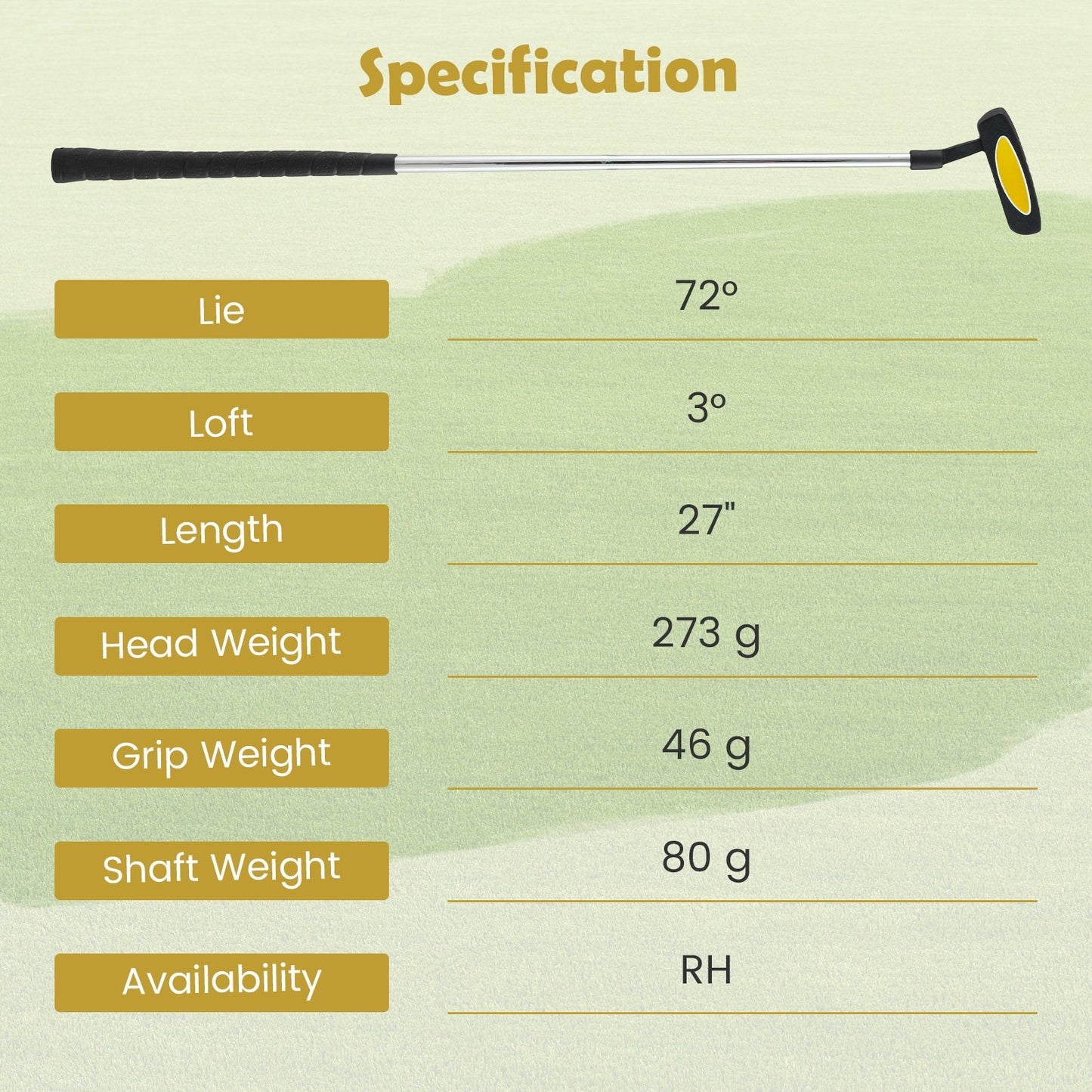 Junior Mallet Putter Individual Gold Club for 8-10 years old Kids-Green