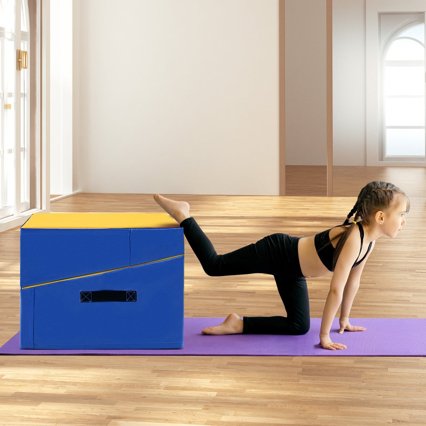 Folding Incline Yoga Gymnastics Tumbling Mat with EPE Foam-Pink