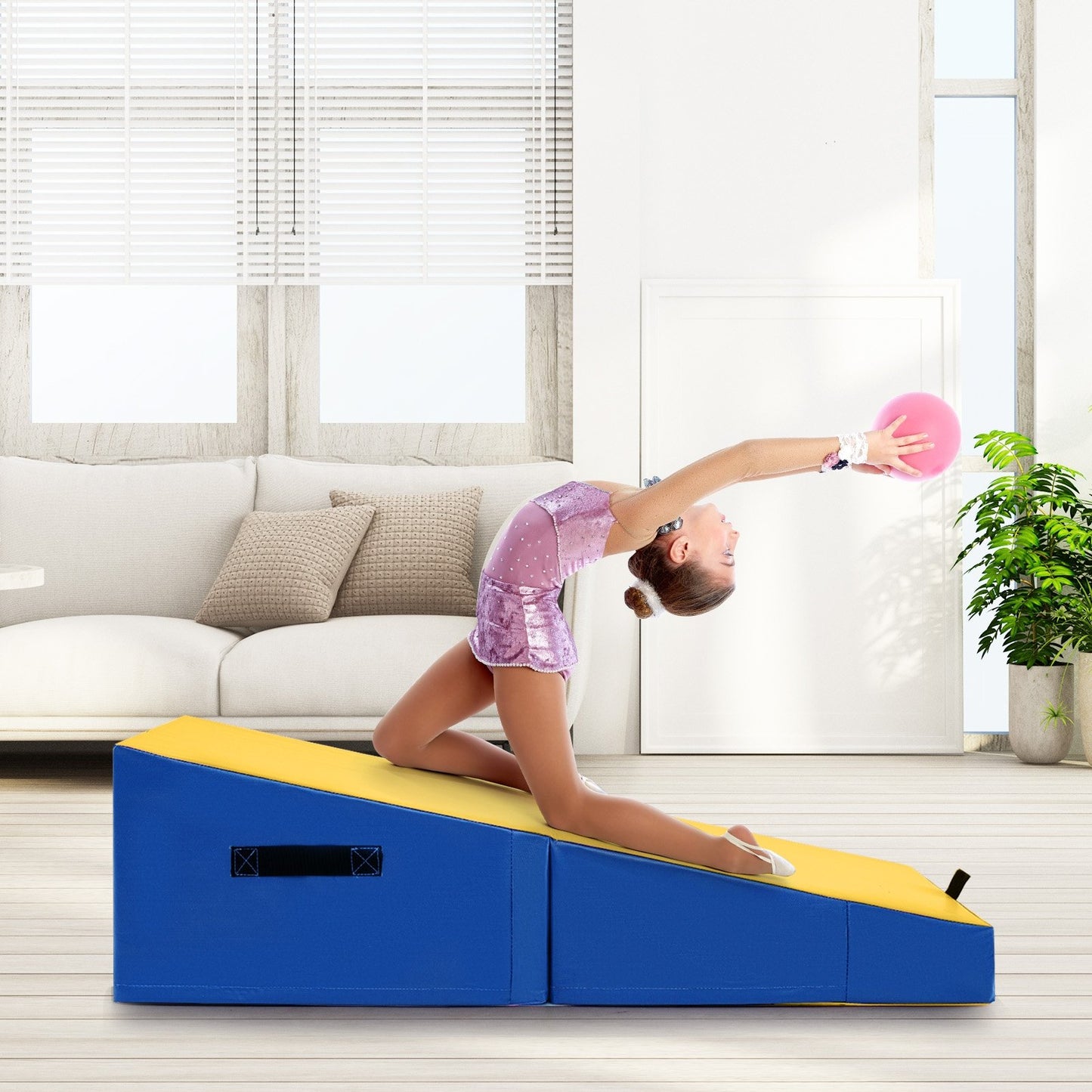 Folding Incline Yoga Gymnastics Tumbling Mat with EPE Foam-Pink