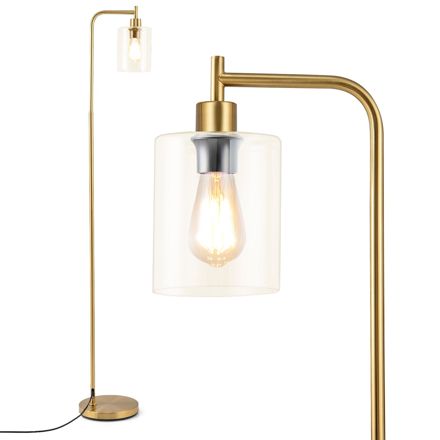Modern Floor Lamp with Hanging Glass Lampshade and Foot Switch-Black