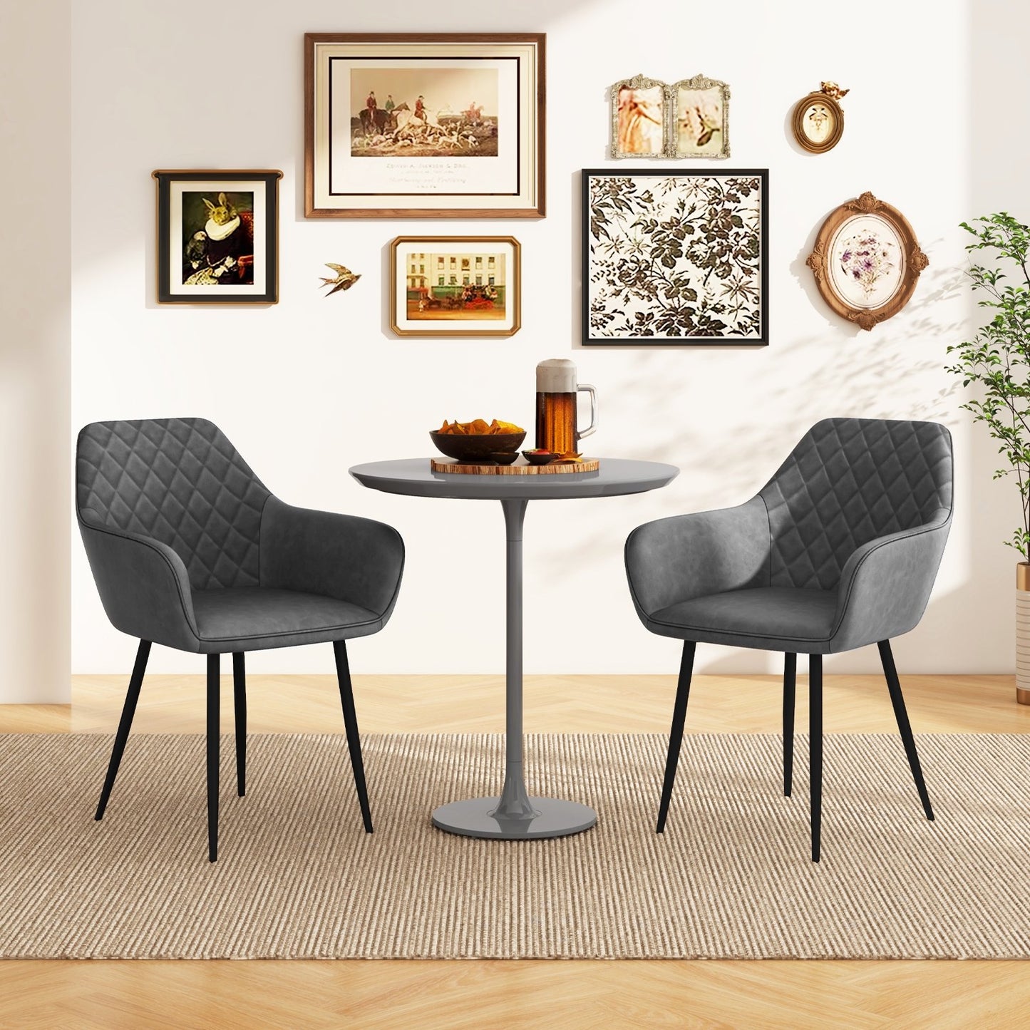 Leisure Dining Chair Set of 2 with Curved Backrest and Wide Seat-Coffee