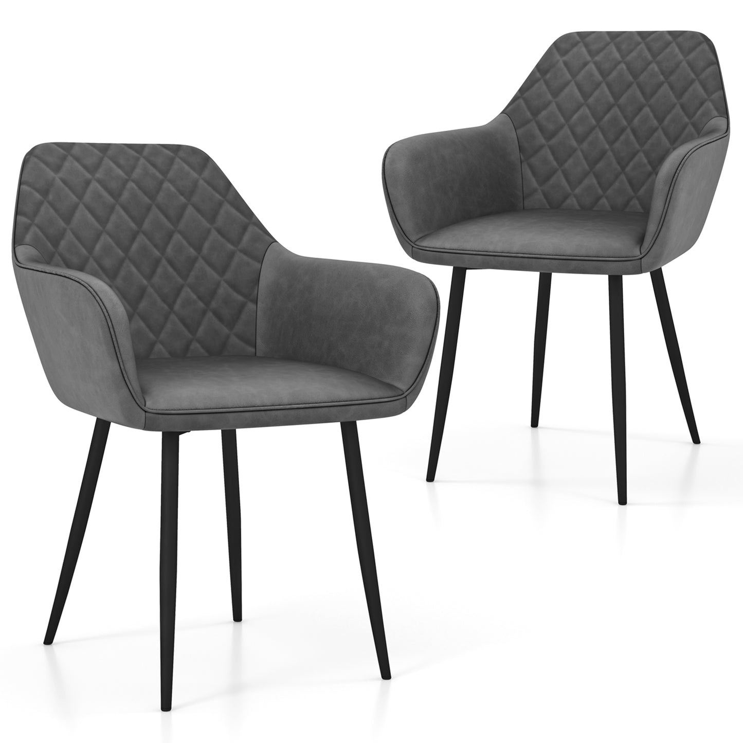 Leisure Dining Chair Set of 2 with Curved Backrest and Wide Seat-Coffee