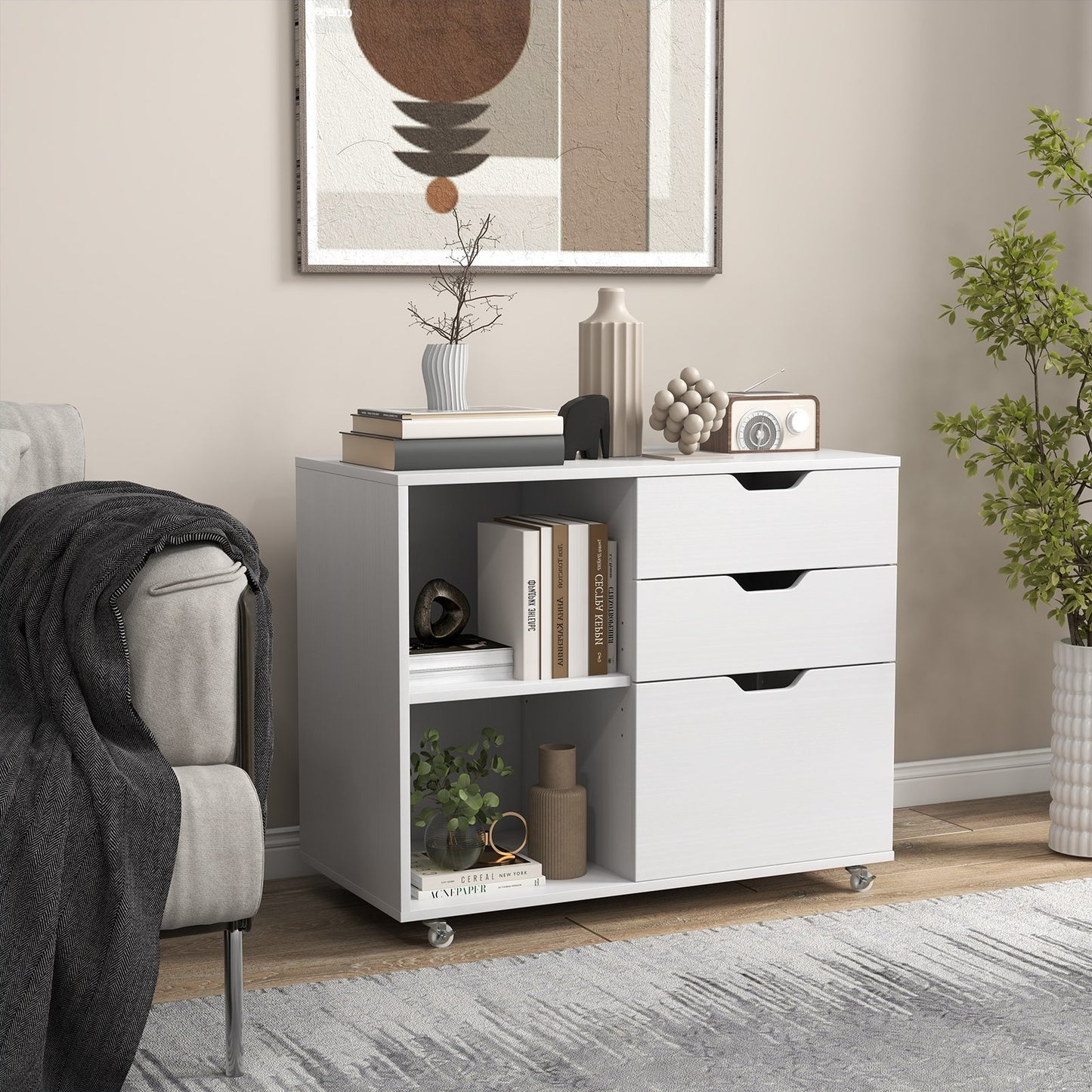 3-Drawer File Cabinet with Adjustable Shelf and Wheels for Letter-Black
