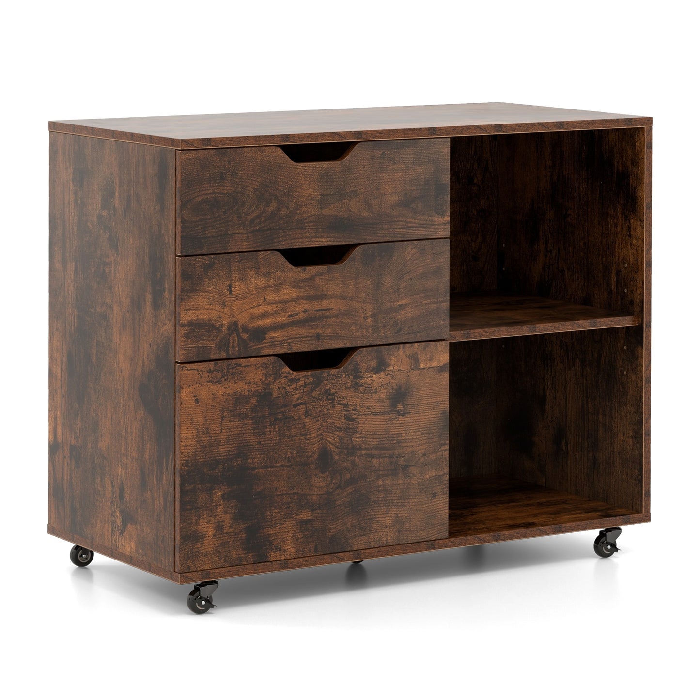 3-Drawer File Cabinet with Adjustable Shelf and Wheels for Letter-Black