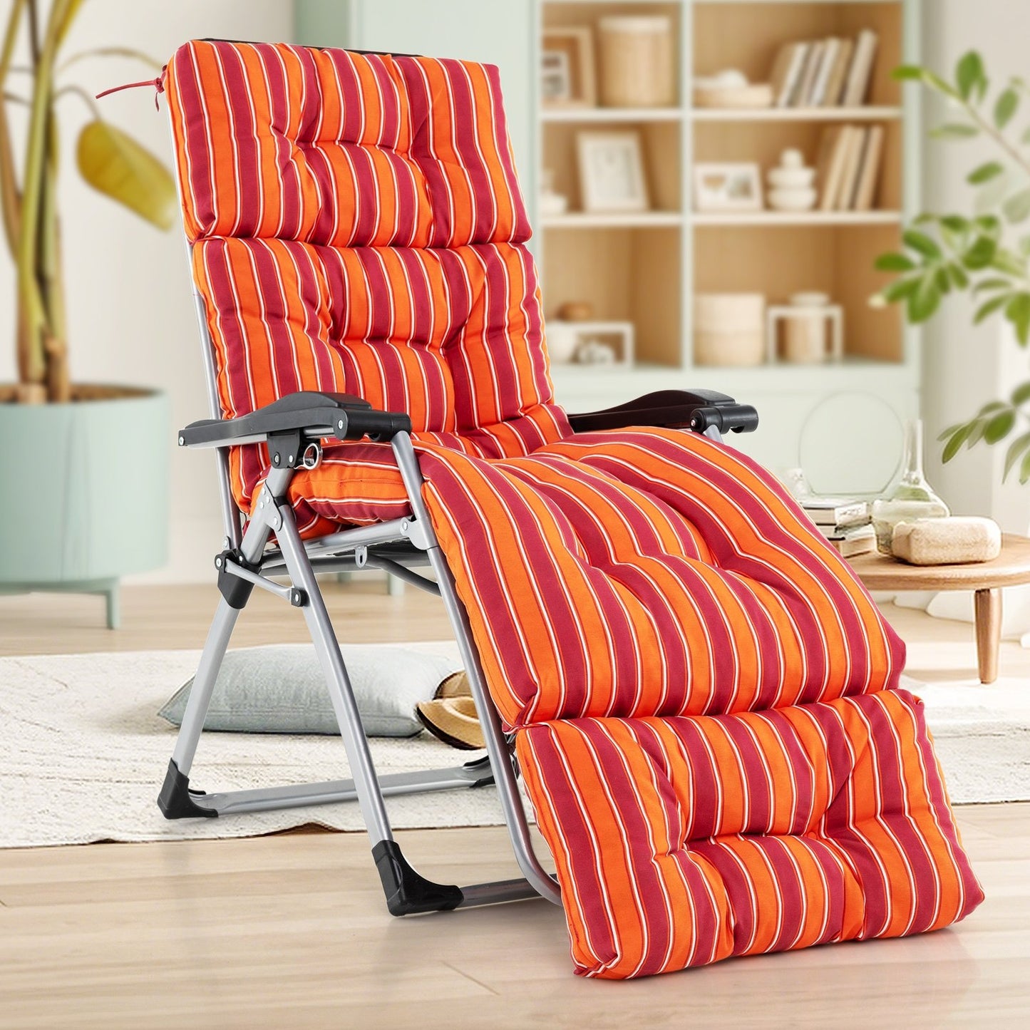 Outdoor Lounge Chaise Cushion with String Ties for Garden Poolside-Beige