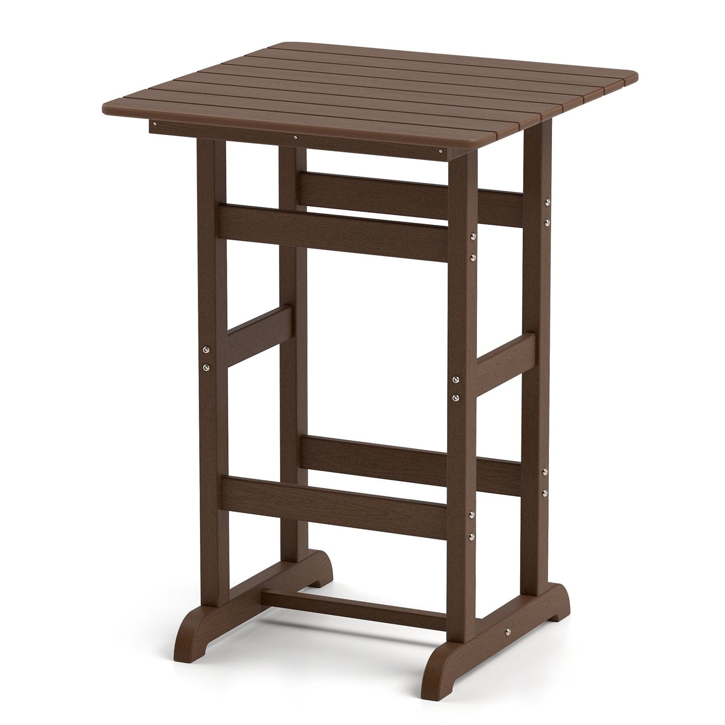 30 Inch Square Bar Table Dining Table with Slatted Tabletop for Poolside-Black