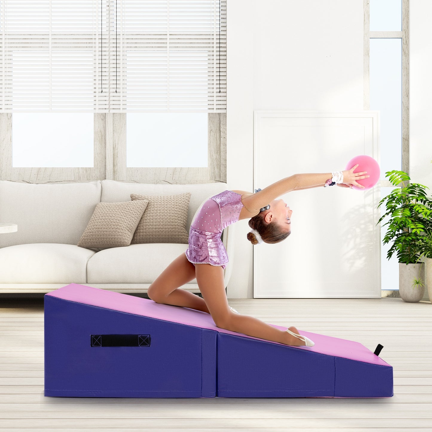 Folding Incline Yoga Gymnastics Tumbling Mat with EPE Foam-Pink
