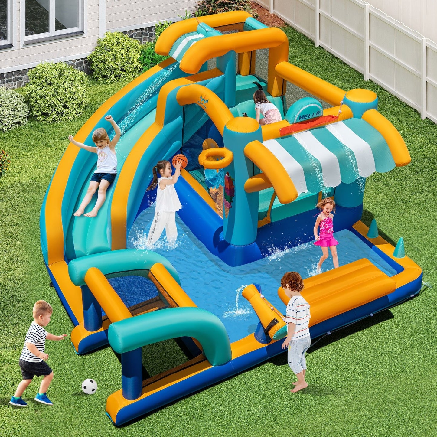Inflatable Water Slide Bounce House Kids Jump Castle with Water Cannon