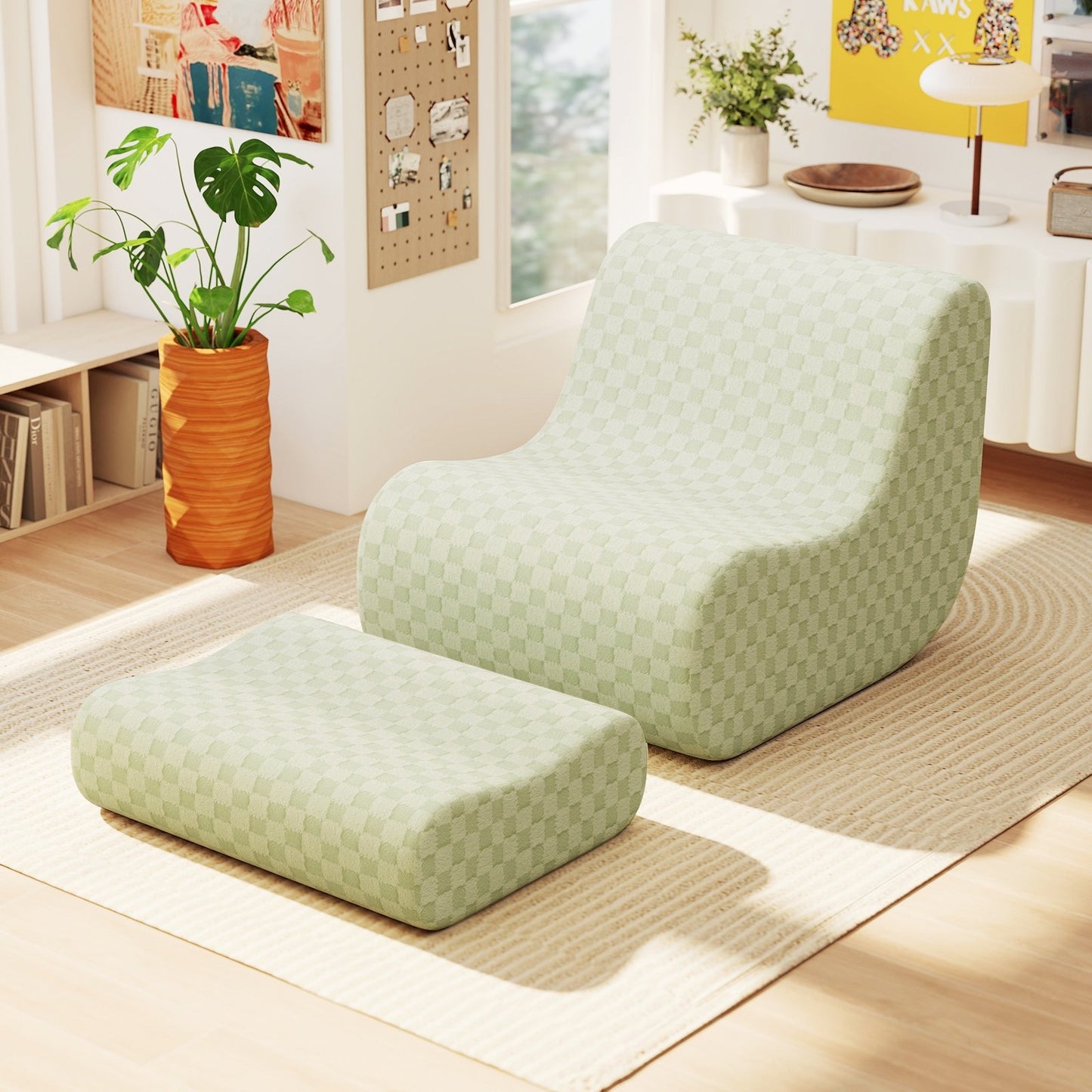 Bean Bag Chair with Ottoman and High Elasticity Sponge-Brown