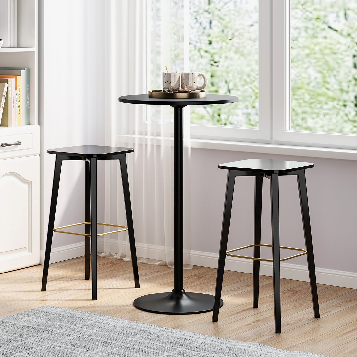 24 Inch Modern Round Cocktail Table with Metal Base and MDF Top-Set of 2