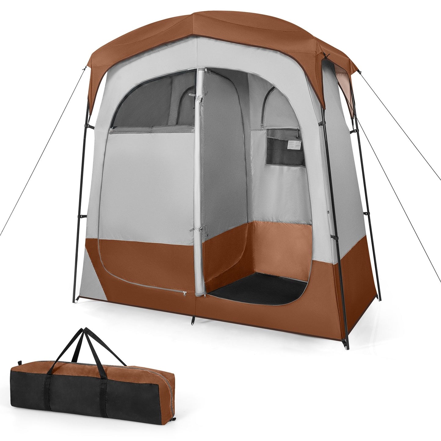 2 Rooms Oversize Privacy Shower Tent with Removable Rain Fly and Inside Pocket-Blue