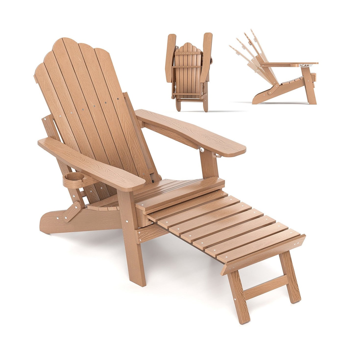 All-Weather HIPS Patio Adirondack Lounge Chair with Retractable Footrest-Black