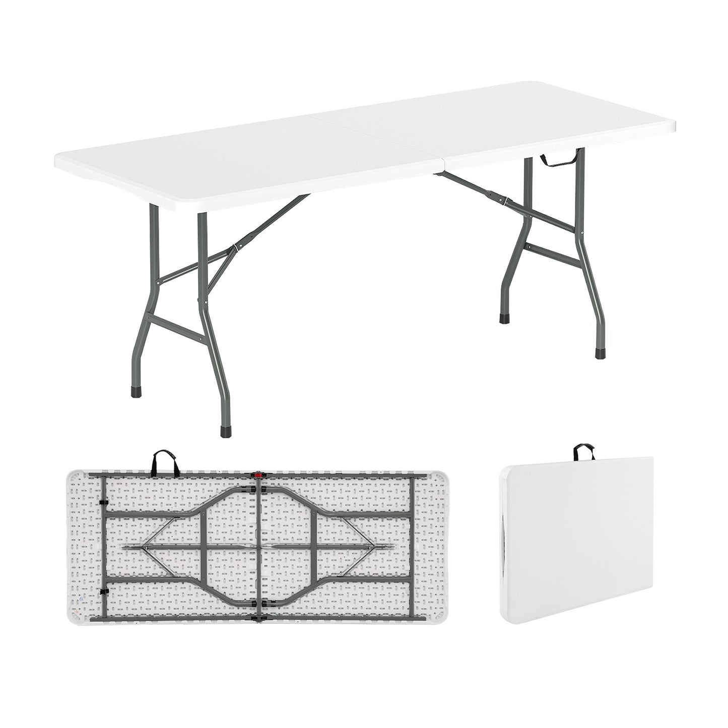 6 ft Portable Folding Table 350 LBS Fold-in-Half Table with HDPE Tabletop-Black