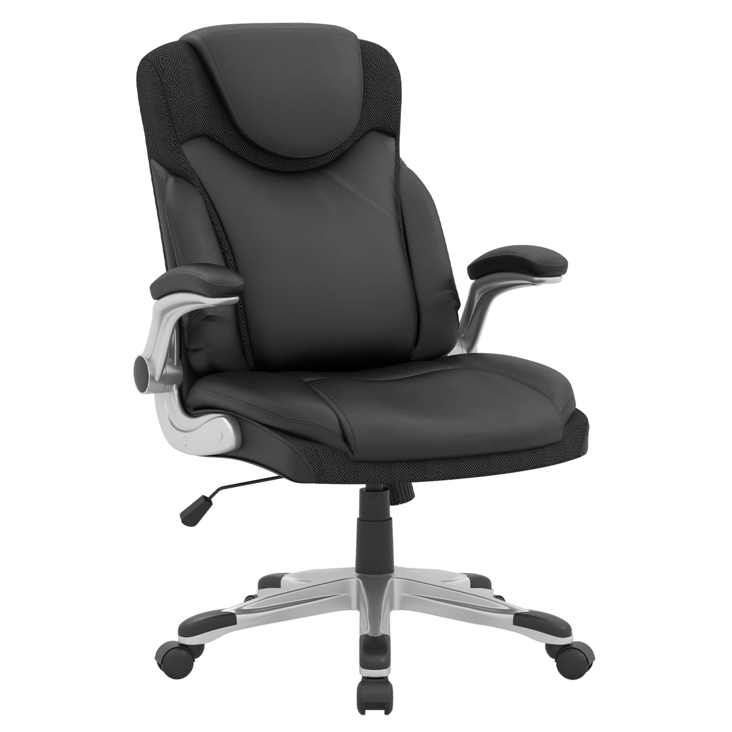 Ergonomic Office PU Leather Executive Chair with Flip-up Armrests and Rocking Function-Black