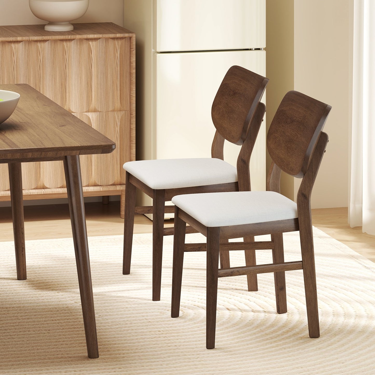 Farmhouse Upholstered Kitchen Chairs Set of 2 with Rubber Wood Frame-Gray