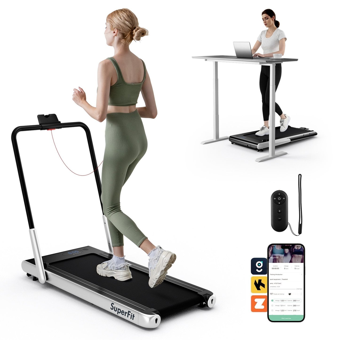 3-in-1 3HP Folding Treadmill with Smart Apps Remote Control and Speakers-Black