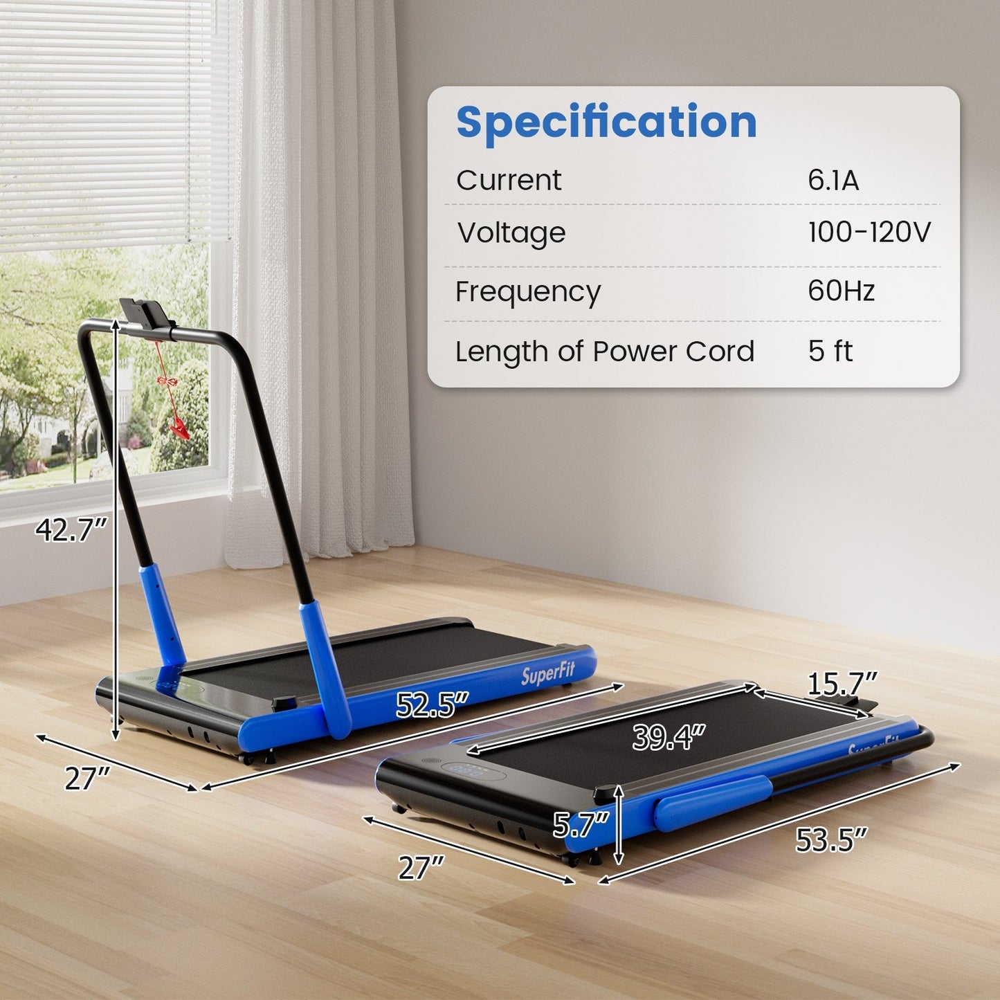 3-in-1 3HP Folding Treadmill with Smart Apps Remote Control and Speakers-Black