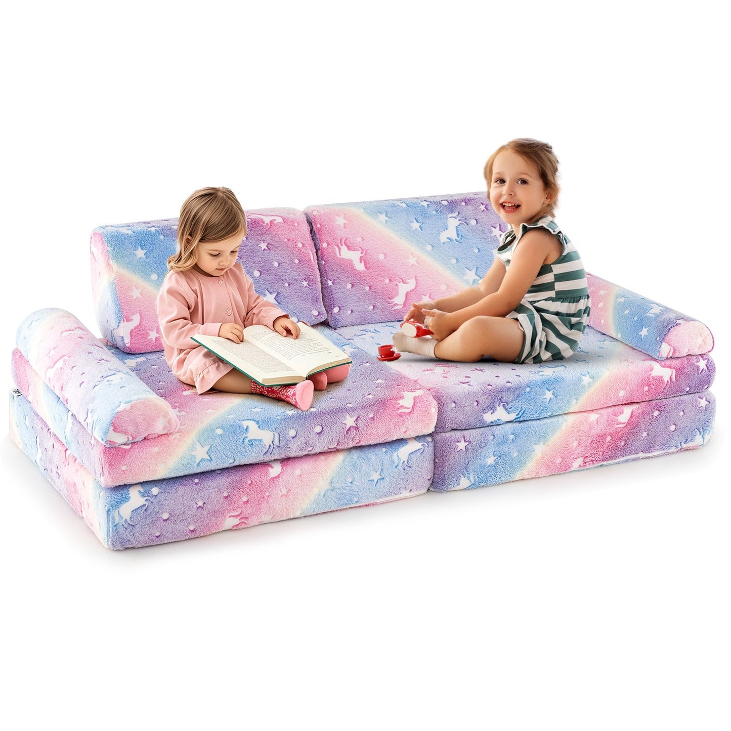 8 Pieces Modular Kids Play Couch Glow in the Dark Toddler Sectional Sofa-Gray