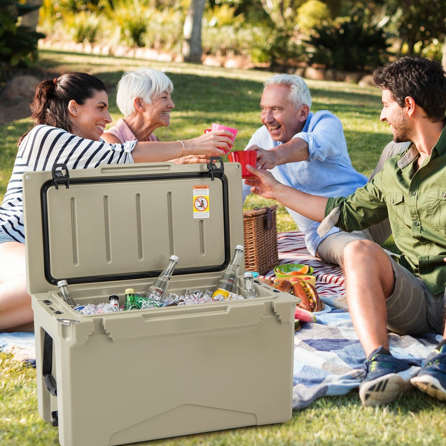 50 QT Rotomolded Cooler Insulated Portable Ice Chest with Integrated Cup Holders-Gray