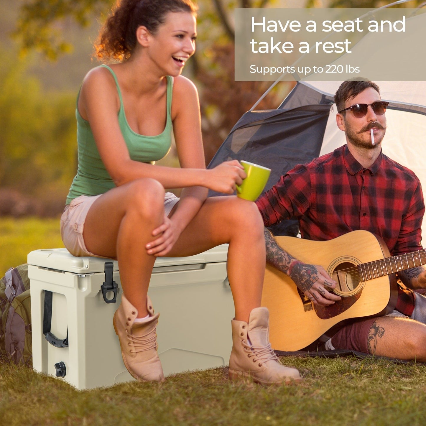 50 QT Rotomolded Cooler Insulated Portable Ice Chest with Integrated Cup Holders-Gray