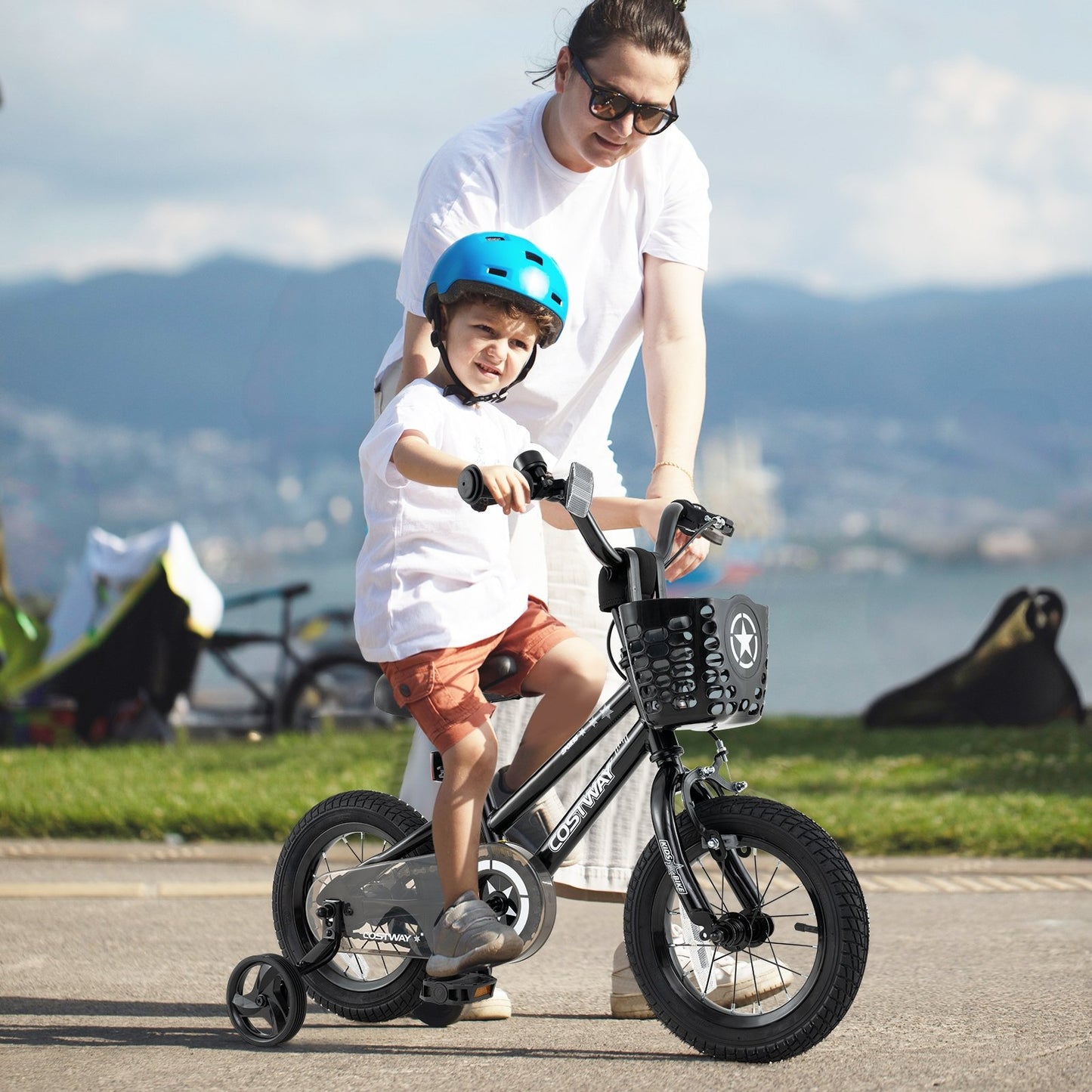 14 Inch Kids Bike with Basket and Training Wheels for Children Aged 4-5 Years Old