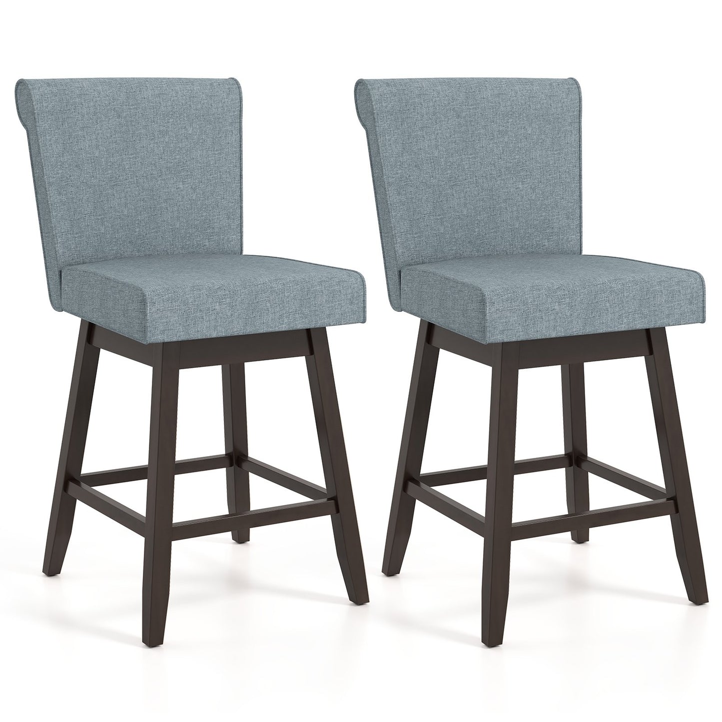 27 Inch Counter Height Bar Chairs with Rubber Wood Legs Set of 2-Beige