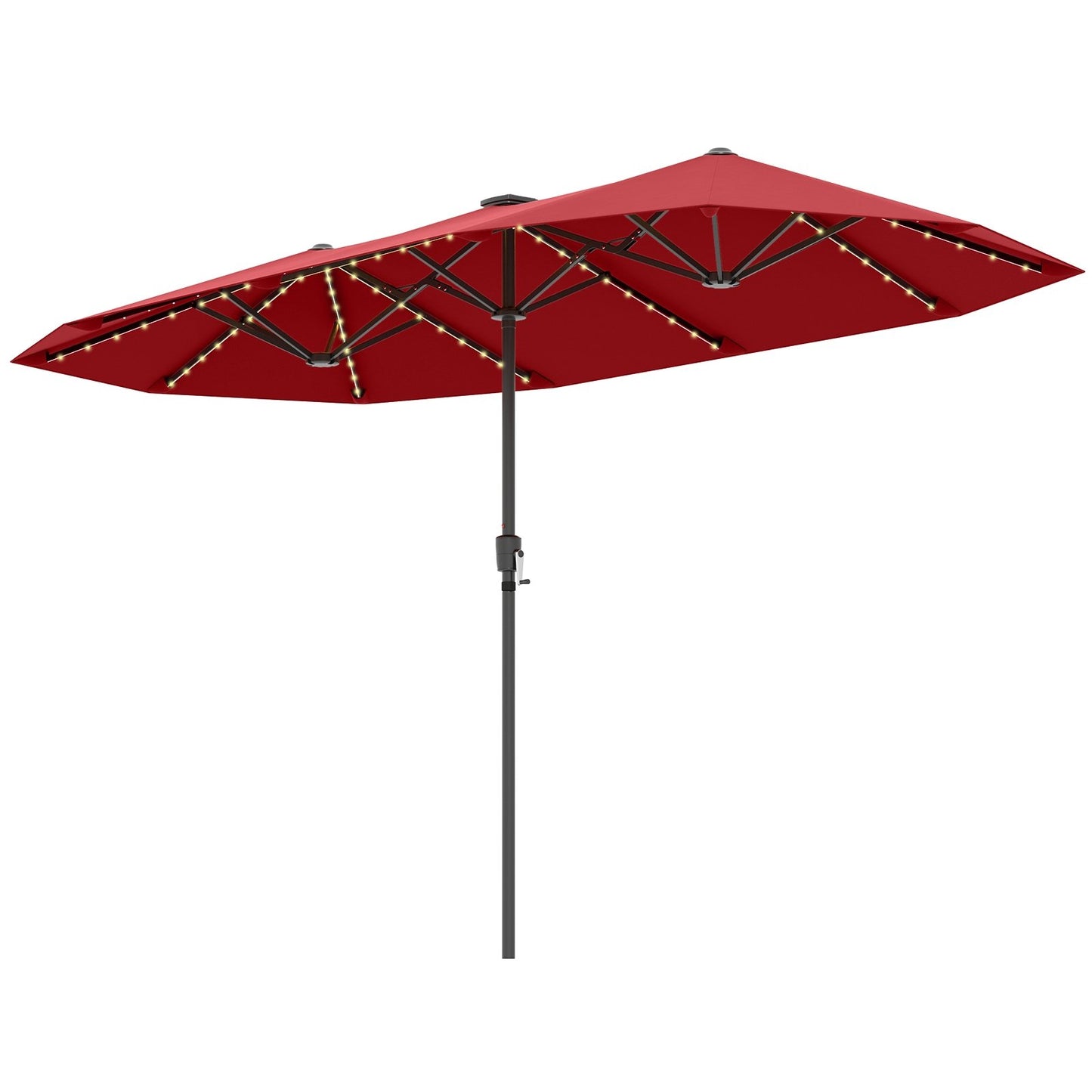 13 FT Large Patio Umbrella with LED Solar Lights and Crank Handle-Beige