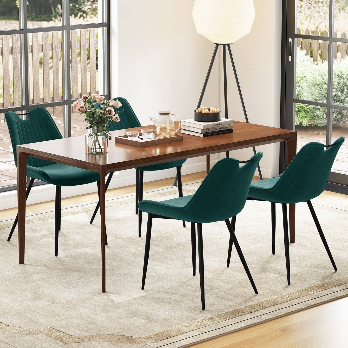 Dining Chair Set of 4 Faux Leather Upholstered Kitchen Chairs with Metal Legs-Black
