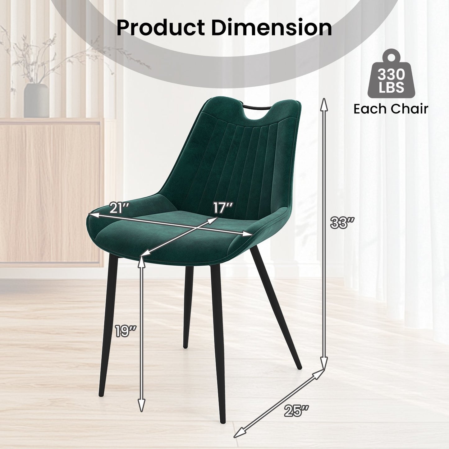 Dining Chair Set of 4 Faux Leather Upholstered Kitchen Chairs with Metal Legs-Black