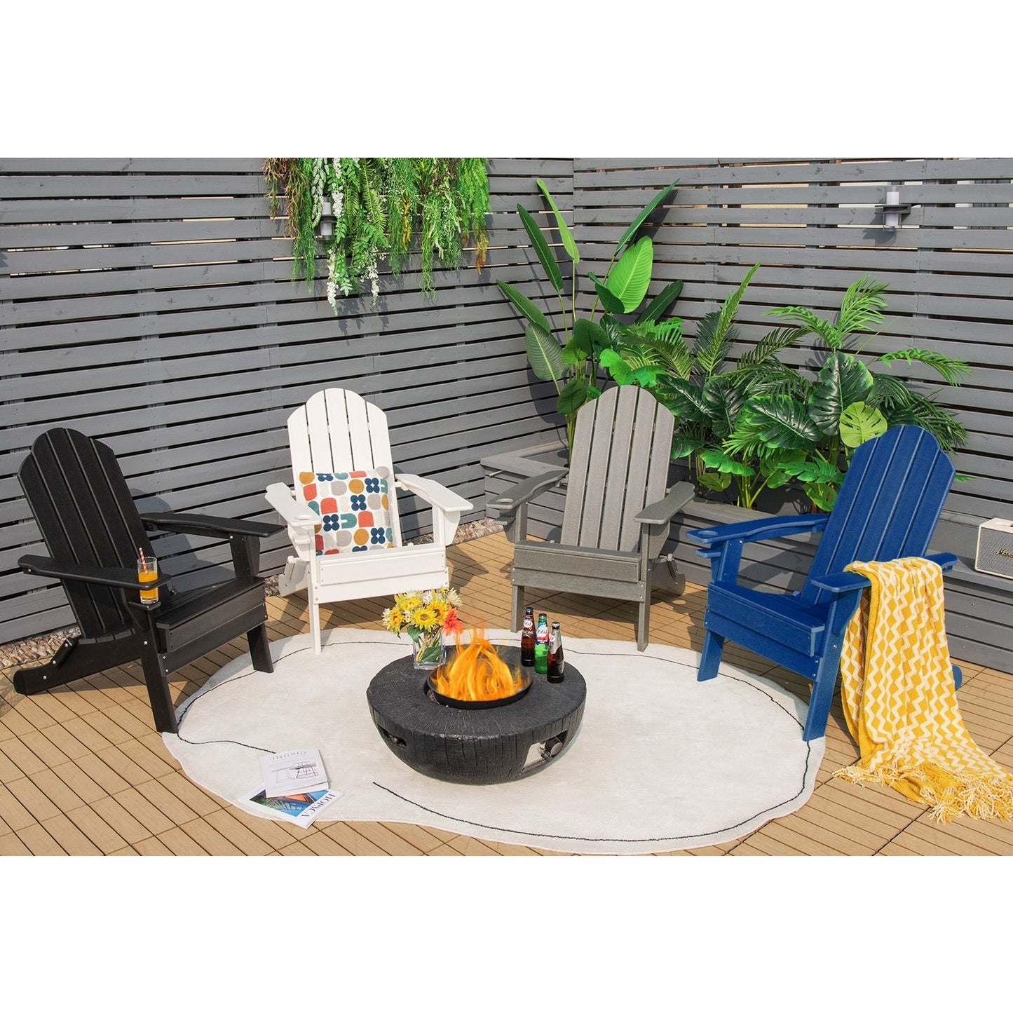 Foldable Weather Resistant Patio Chair with Built-in Cup Holder-Black