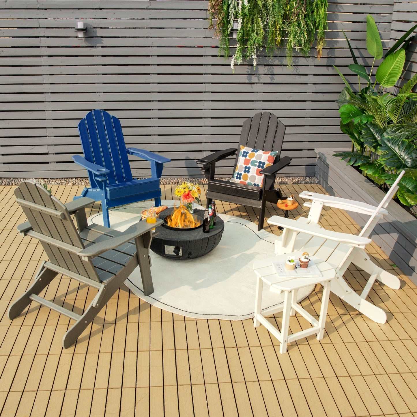 Foldable Weather Resistant Patio Chair with Built-in Cup Holder-Black