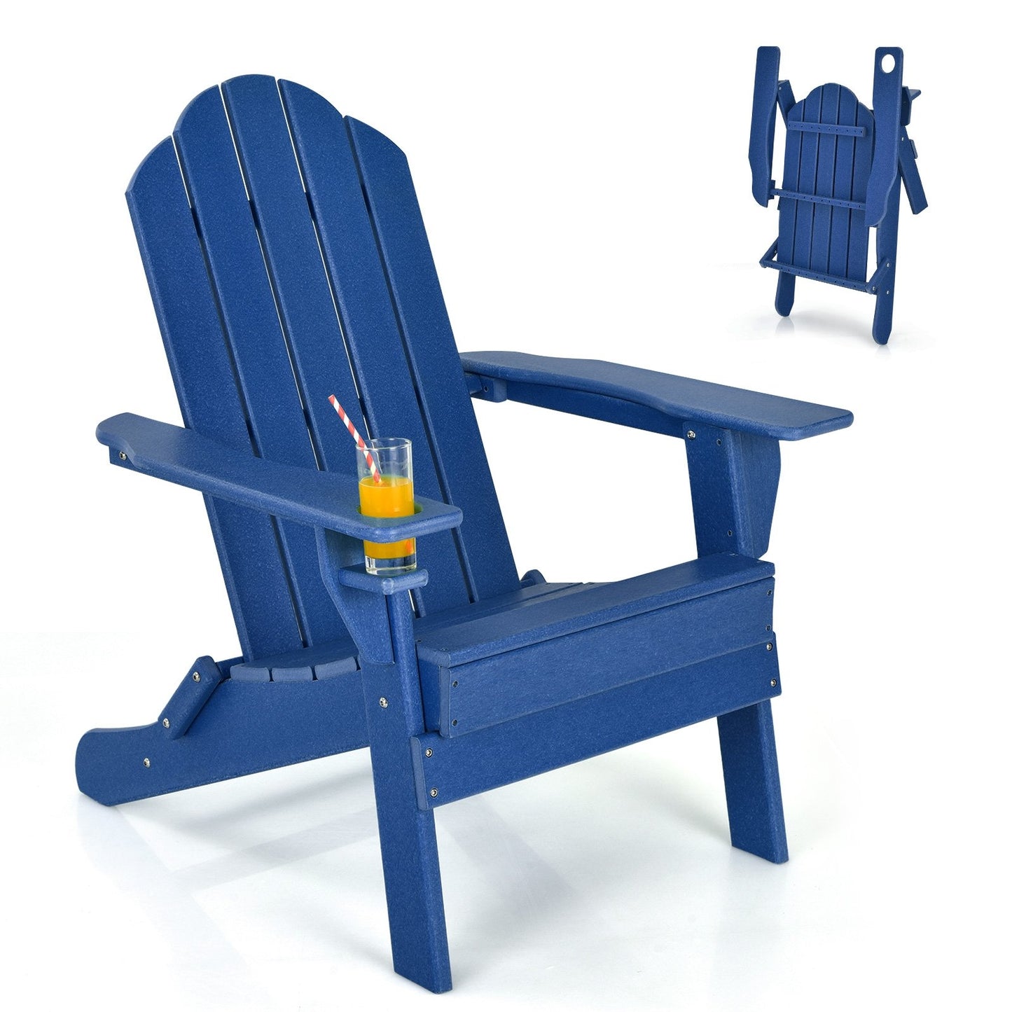 Foldable Weather Resistant Patio Chair with Built-in Cup Holder-Black
