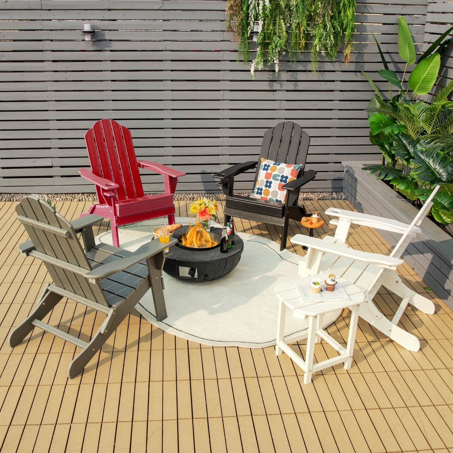 Foldable Weather Resistant Patio Chair with Built-in Cup Holder-Black