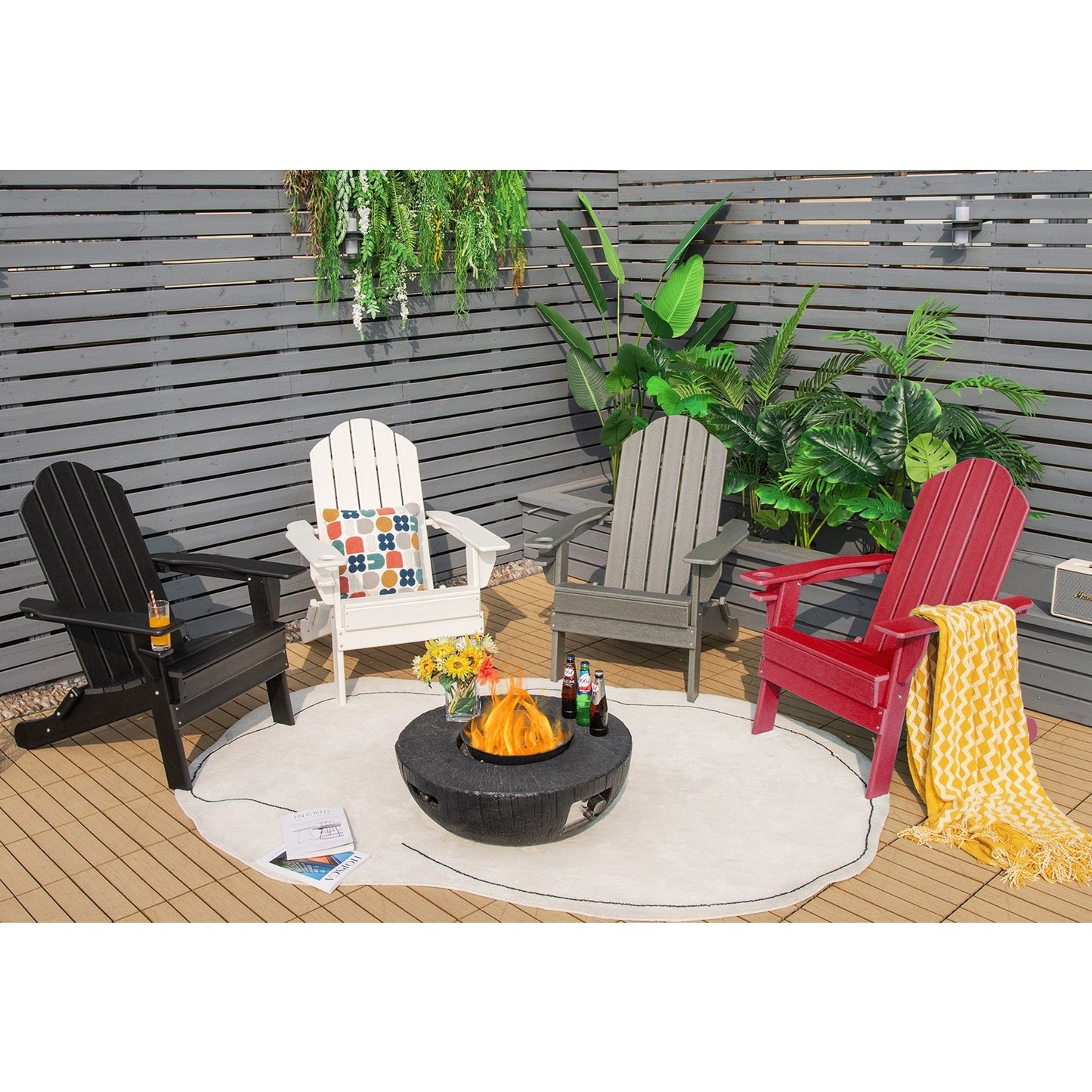 Foldable Weather Resistant Patio Chair with Built-in Cup Holder-Black